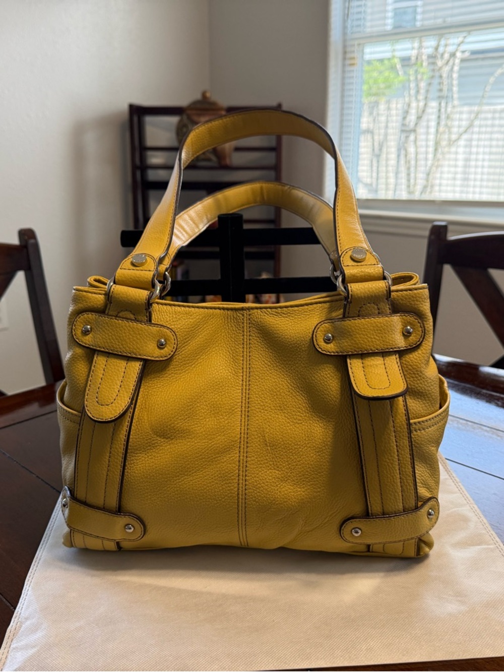 Tignanello Leather Hobo Tote Mustard Yellow | Tags Attached | Silver Hardware - Picture 5 of 11
